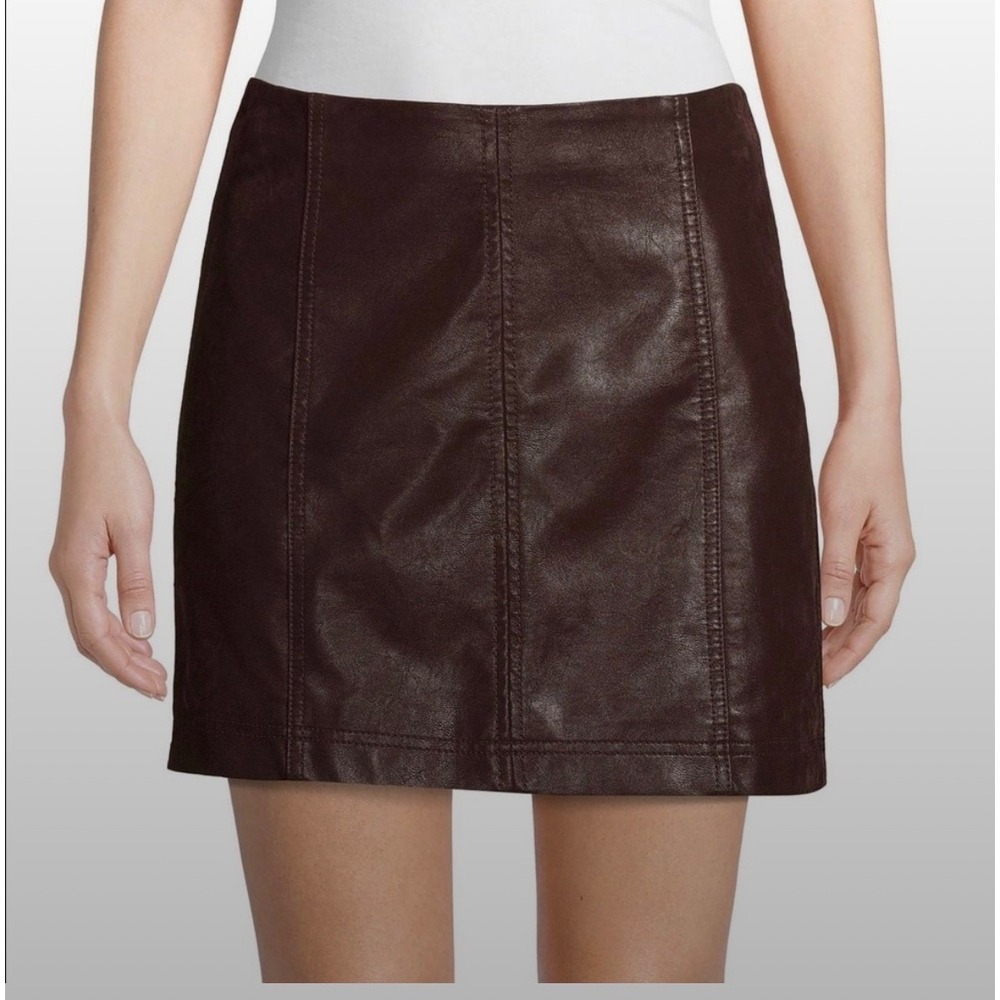 New Free People Mini Skirt Faux Leather Dark Brown Carbon Women  Size 2
